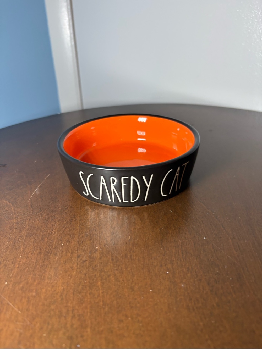 Rae Dunn Scaredy Cat Bowl - Black Exterior with Orange Interior